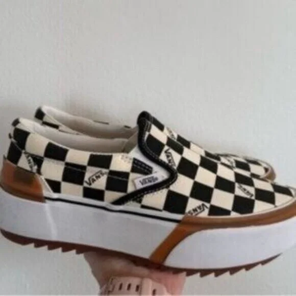 Vans Black and White Checkerboard Platform Sneakers - Picture 3 of 5